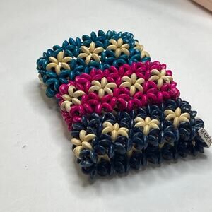 THREE bracelets blue green pink fuchsia cream stretch costume jewelry Hawaiian